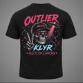 Back ghost mannequin view of the black KLYR Reality Had a Good Run Tee featuring a neon skull, UFO, and retro synthwave-inspired graphic.