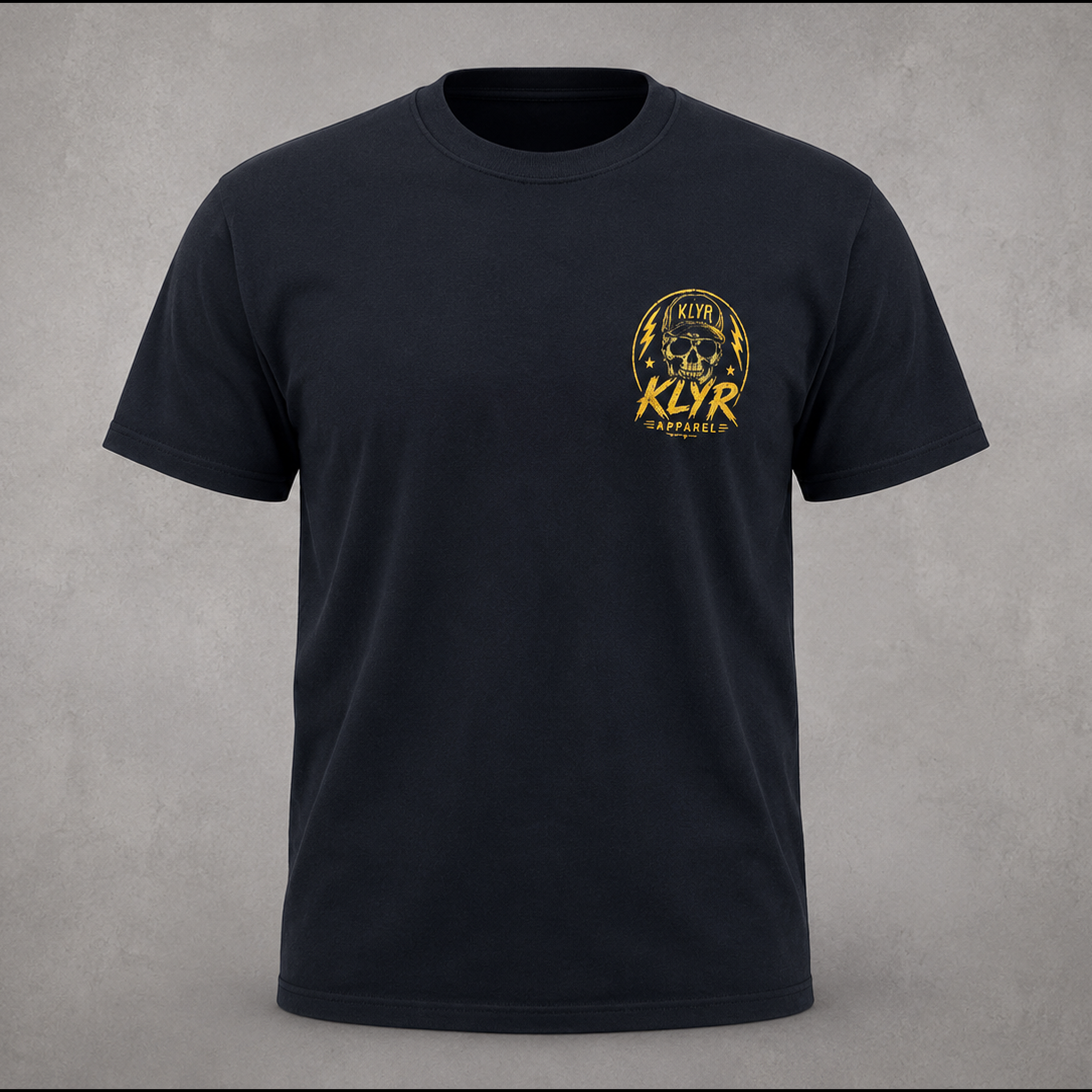 Front view of the black KLYR Homies Tee featuring the small KLYR Homies chest badge.