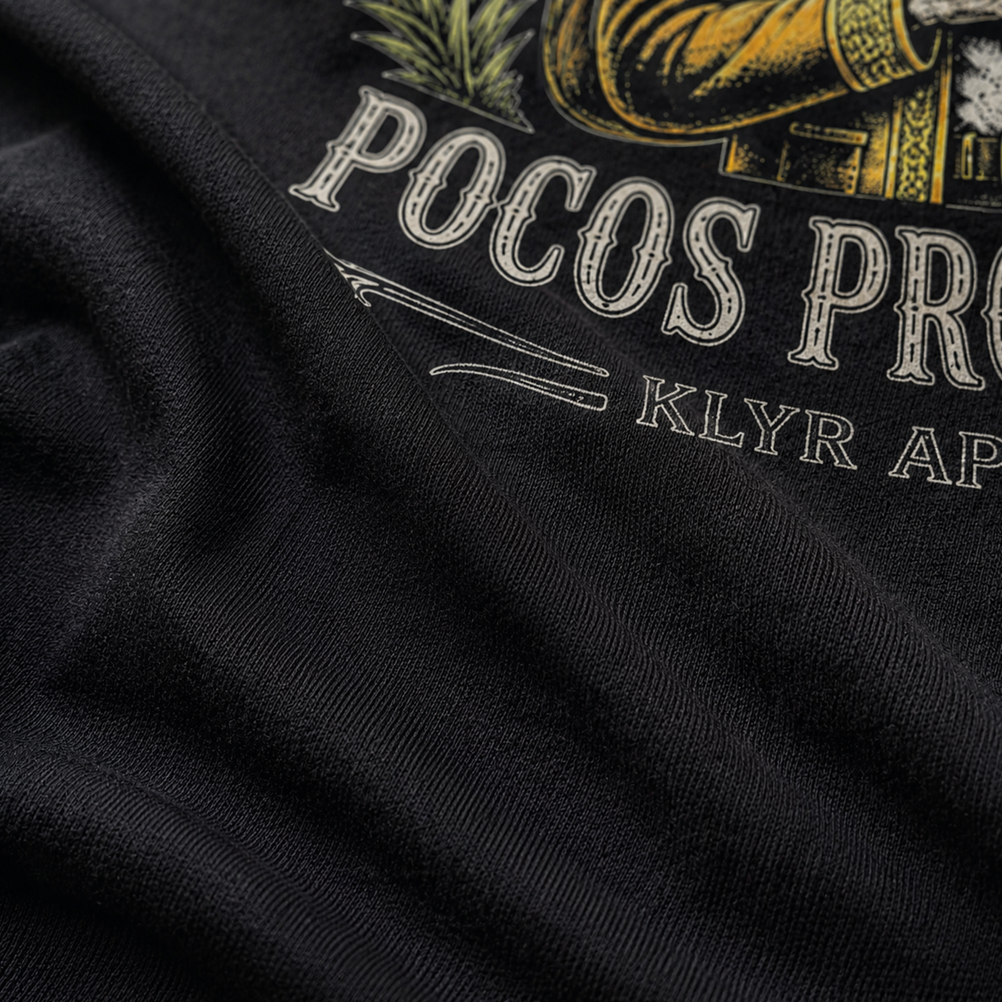Close-up of the distressed back print on the black Buena Vida Social Club Tee.