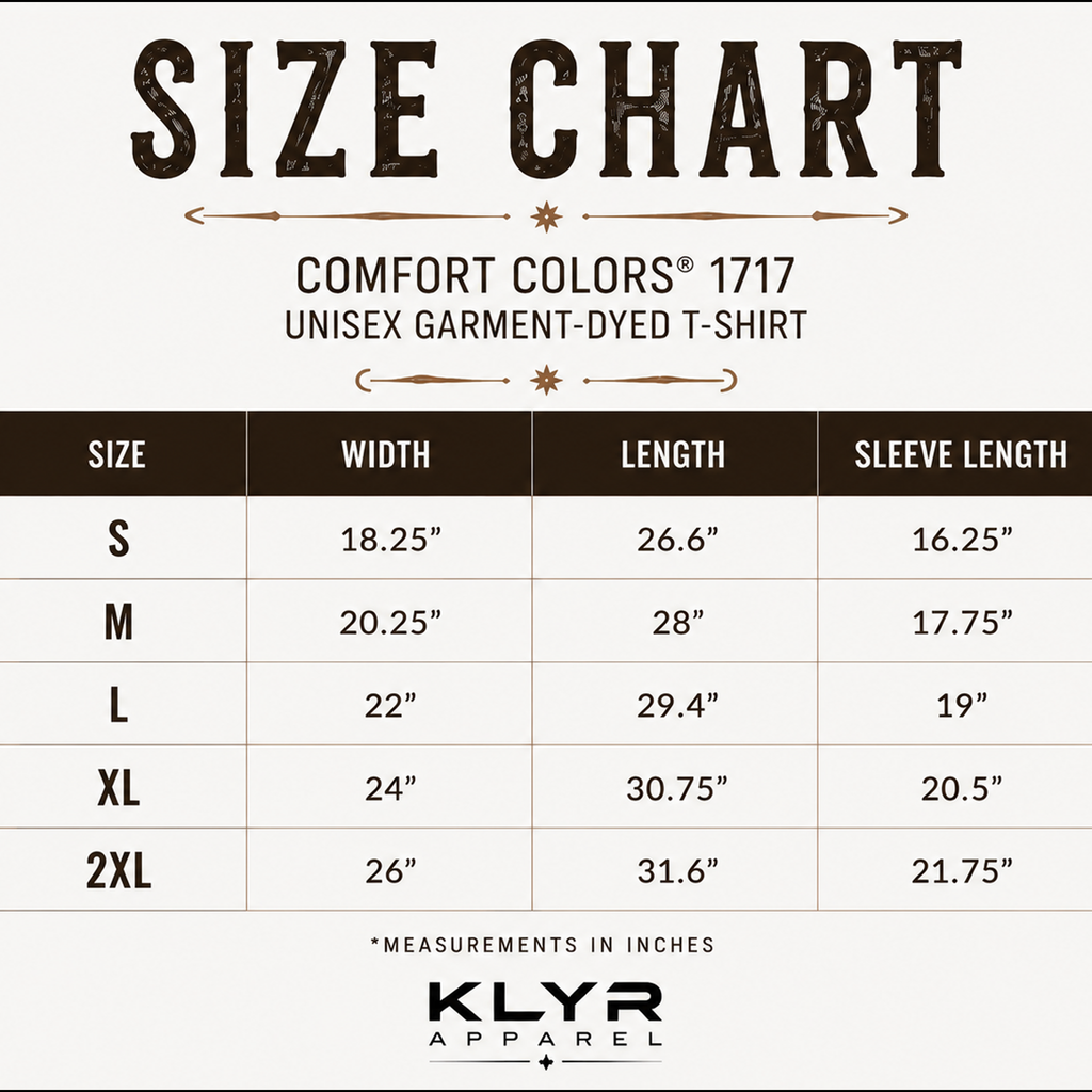Comfort Colors 1717 size chart for the white Buena Vida Social Club Tee in sizes small through 2XL.