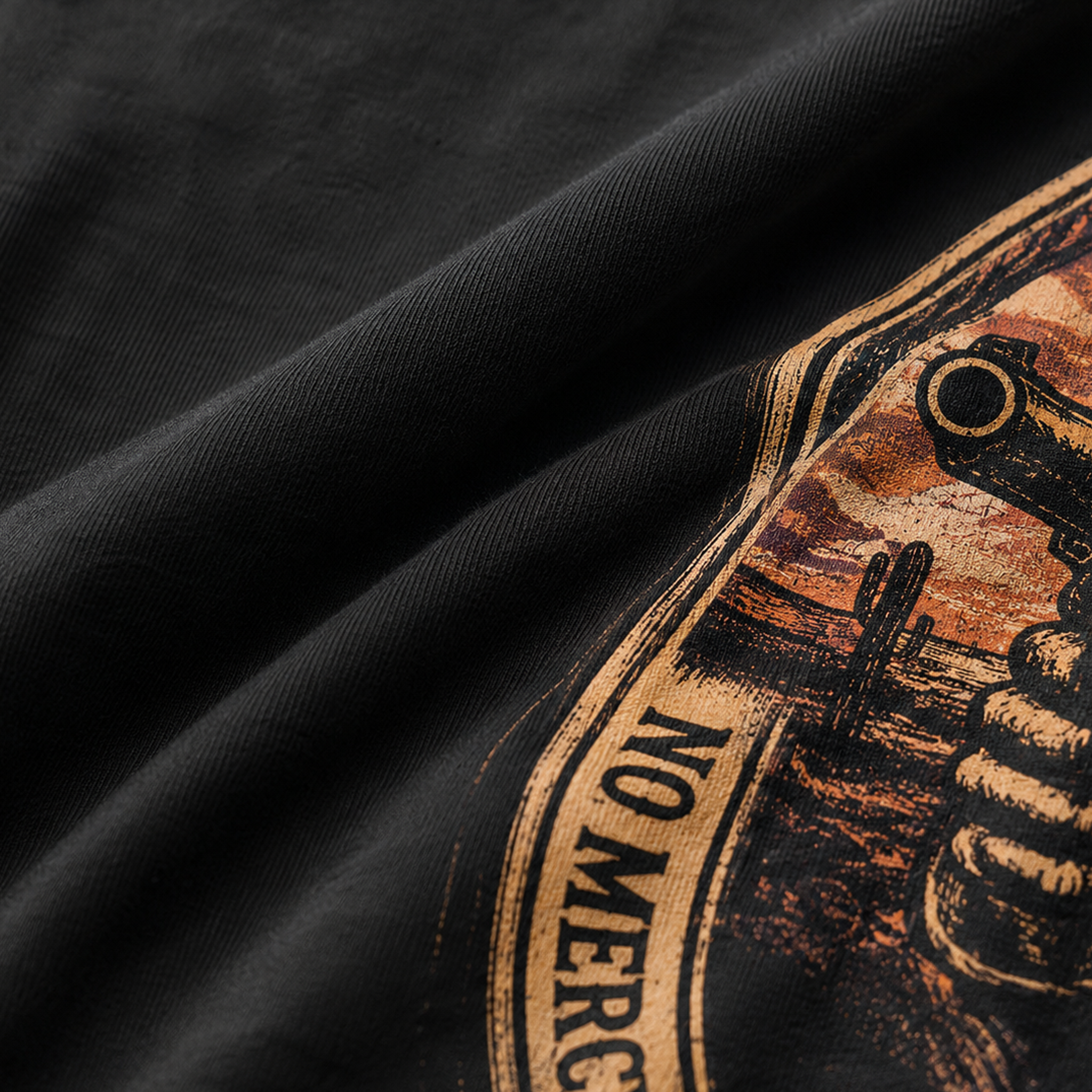 Close-up of the lightweight black Next Level 6210 fabric used for the Last Warning Tee.