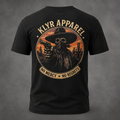 Back view of the black KLYR Last Warning Tee featuring a masked Western outlaw, desert sunset, and No Mercy No Regrets graphic.