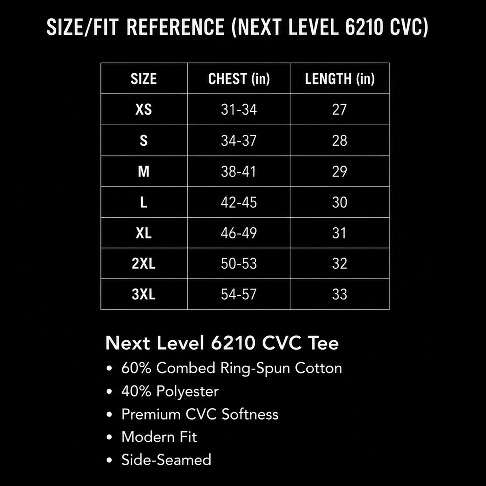 Next Level 6210 size chart for the Freedom Is Not Negotiable Tee in sizes small through 2XL.