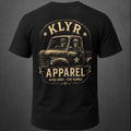 Back view of the black KLYR Work Hard Stay Humble Tee featuring skeletons riding in a vintage pickup truck.
